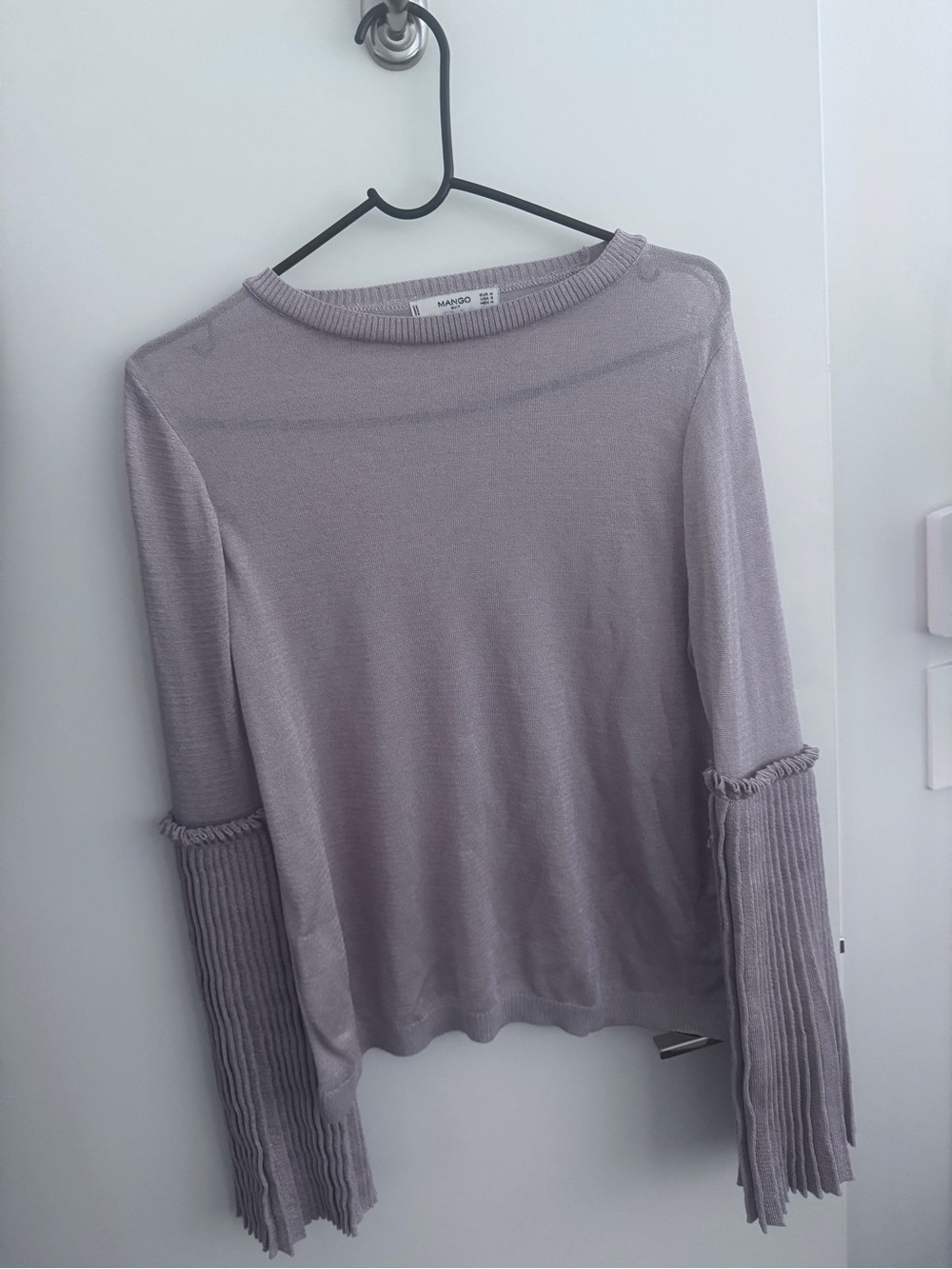 Mango Lilac Fringe Cuff Knit Top